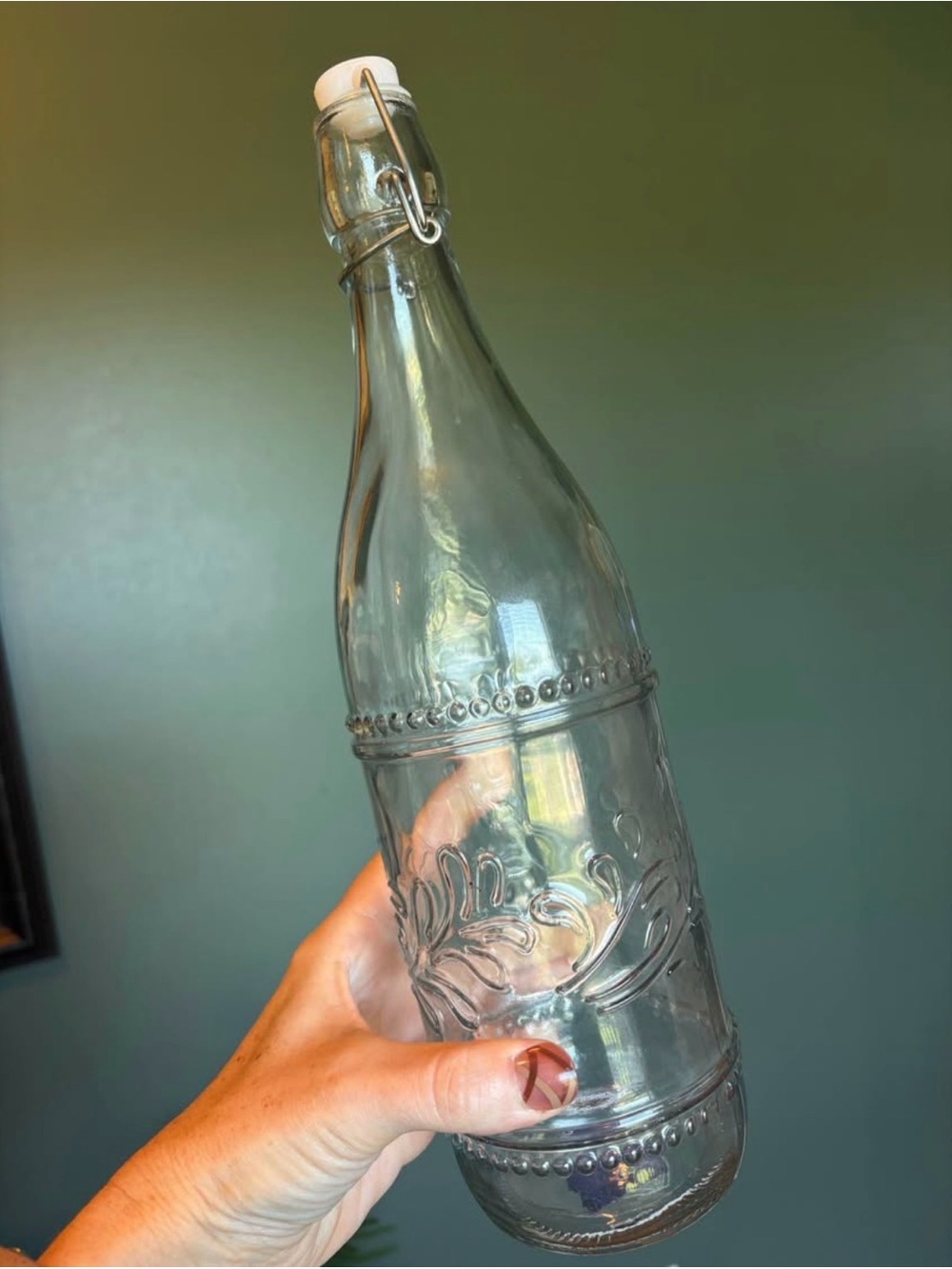 Clear Embossed Glass Bottle with Swing Top - Clear